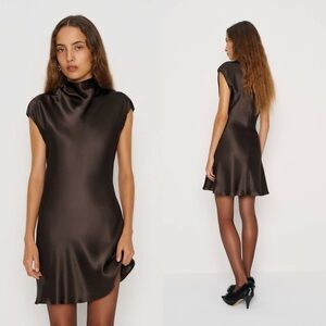 REFORMATION NWT Rory Silk Dress in Black Pearl L